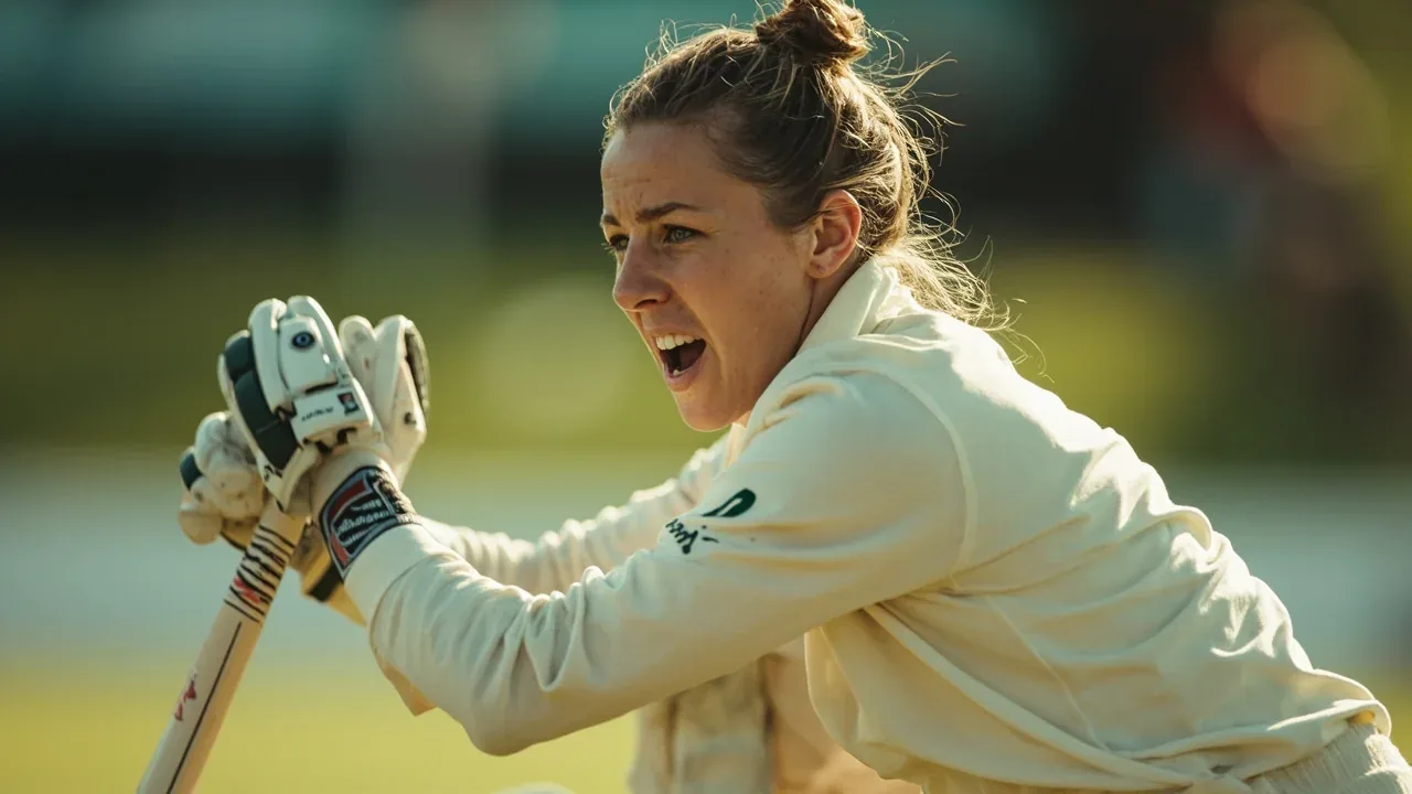 Orla Prendergast bowling her match-defining over against West Indies at Stormont, Belfast