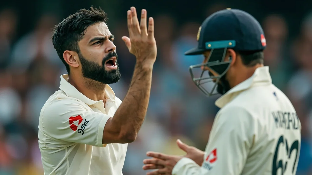 Tight sideline action frame showing a batter mid-drive at the crease, framing the format-specific question of where Kohli's next centuries will come from