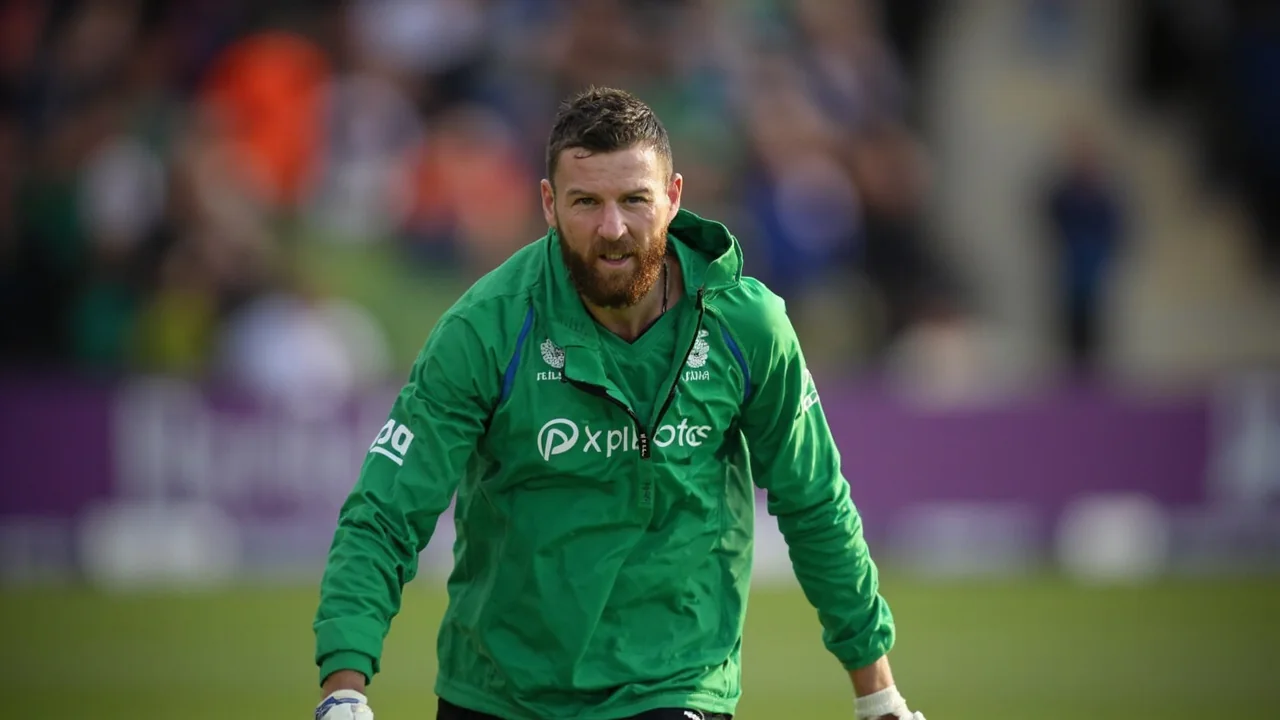 Paul Stirling on the front foot driving through the covers, the batting action that has defined his role as Ireland's ODI anchor